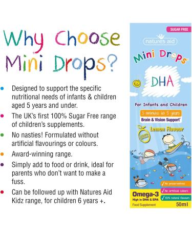 Natures Aid DHA Omega-3 Mini Drops for Infants & Children - Sugar Free 50ml - Buy Online on GoSupps.com