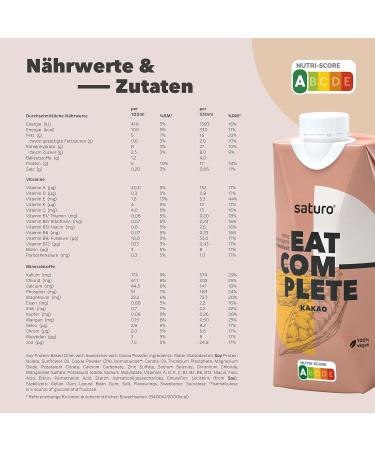 Saturo Drinking Food Cocoa | Protein-Rich Astronaut Food | Nutrient-Dense Chocolate Drink | 8 x 330ml Pack - Buy Online on GoSupps.com