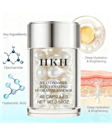 HKH Niacinamide Serum Capsules for Face - 38 Caps Anti-Aging & Dark Spot Remover For Women Aged 25+ - With Hyaluronic Acid & Vitamin E - Smoothing Firming Wrinkle & Fine Line - Travel-Friendly - Buy Online on GoSupps.com