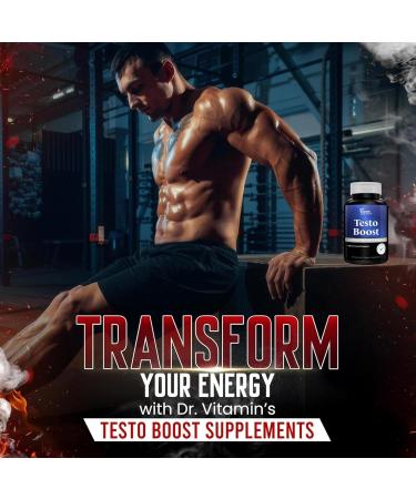 Dr. Vitamin Testo Boost Supplement for Men - Stamina Endurance & Energy Enhancement - Male Testosterone Booster w/ Fenugreek Tribulus Tongkat Ali Horny Goat Weed - 30 Capsules - Buy Online on GoSupps.com