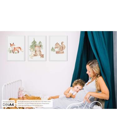 Olgs Baby Room Pictures Set | A4 Children's Room Decor | Premium Animal Wall Posters | Fox Rabbit Bear & More | Ideal for Boys & Girls - Buy Online on GoSupps.com