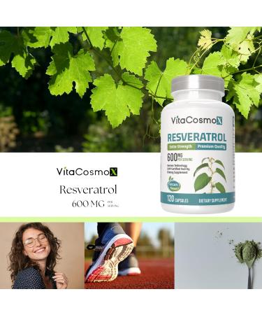 VitaCosmoX Resveratrol Supplements Vegan Capsules 120 Count Trans-Resveratrol with Red Grape Extract Non-GMO - Buy Online on GoSupps.com