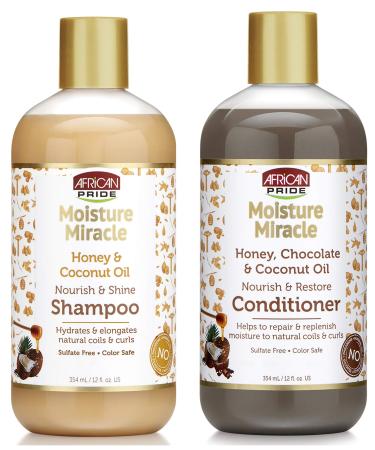 African Pride Moisture Miracle Shampoo and Conditioner Honey Chocolate & Coconut Oil Set 12 Oz - Buy Online on GoSupps.com