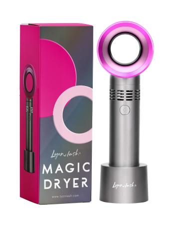 Lyon Lash Portable USB Rechargeable Bladeless Mini Fan/Air Conditioning Blower/Handheld Cooling Dryer  Essential Eyelash Extension Supplies  Dries Glue/Adhesive Rapidly (Nickel/Fuchsia Pink)