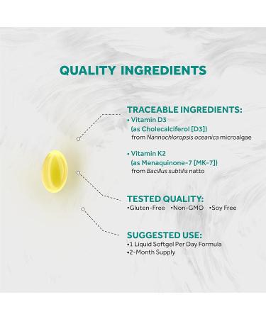 Naturalis Vegan Vitamin D3 + K2 Algae Supplement | 5000iu D & 120mcg K | Vegan Society Certified | 60 Veggie Softgels - Buy Online on GoSupps.com