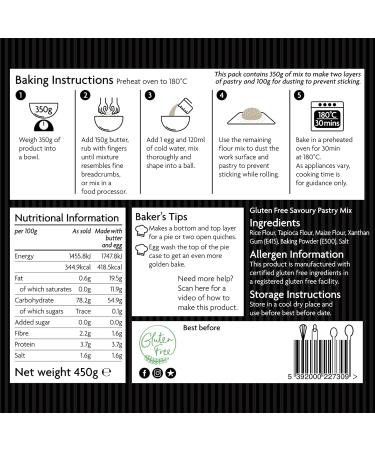 Gluten Free Shortcrust Pastry Mix by CRUST - Easy-To-Use Baking Mix for Savoury Quiches Sausage Rolls & Meat Pies fresh from the Oven - Gluten Free Pie Crust - 450g - Makes 2 Large Quiches or Pies - Buy Online on GoSupps.com