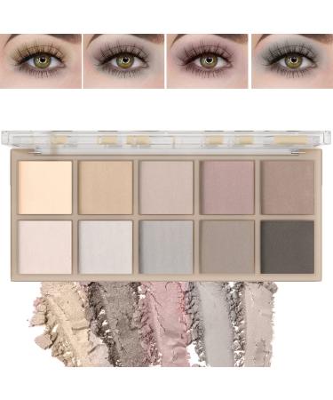 10 Colors Eyeshadow Palette Matte Nude Eye Makeup Palette Ultra-Blendable Long Lasting High Pigmented Waterproof Nudes Neutral Smooth Eye Shadow Palette for Women Natural Charming Looking #04