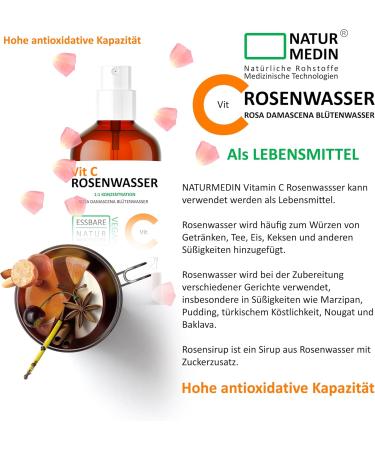 Vitamin C Rose Water 100ml - 100% Natural Pink Damascena Blossom Water Spray | Edible & Additive-Free | Natural Medin  - Buy Online on GoSupps.com