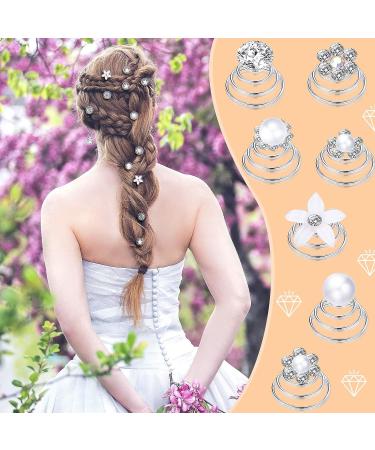 108 Pcs Wedding Crystal Twisters Spiral Set Bridal Rhinestone Hair Pins - Silver Coil Pearl White Flower Hair Clips for Prom - Women's Party Gift - Buy Online on GoSupps.com