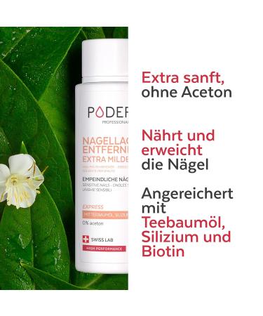 Poderm Extra Gentle Nail Polish Remover with Tea Tree - Acetone-Free Strengthening & Nourishing for Sensitive Nails - 100 ml | Swiss Lab - Buy Online on GoSupps.com