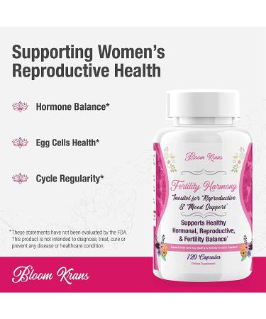 Bloom Krans Inositol Fertility Supplement for Women - 2000mg Myo Inositol Capsules - Hormonal Balance & Fertility Support - 120 Pills (30 Day Supply) - Buy Online on GoSupps.com
