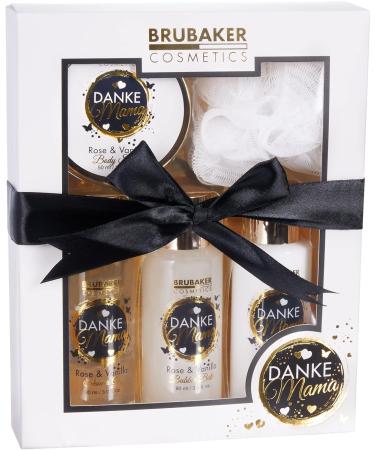 Brubaker Cosmetics - Thanks Mama 5-Part Shower & Swimming Set | Rose Vanilla Fragrance | Luxe Mother's Gift Set with Peeling Sponge & Loop | Black White & Gold Packaging - Buy Online on GoSupps.com