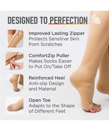 Zipper Compression Socks 20-30mmHg Open Toe with Zip Guard - Medical Grade, 2XL Beige XX-Large - Buy Online on GoSupps.com