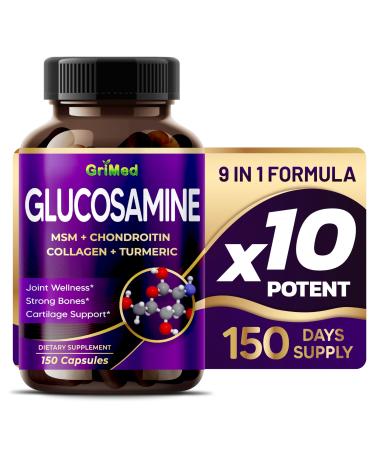 GriMed Glucosamine 12 000mg - X12 Power with MSM Chondroitin Collagen Turmeric for Joint Wellness Strong Bones Cartilage Support