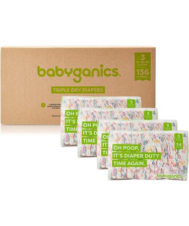 Babyganics Size 3 Diapers (136 Count) - Absorbent, Breathable, Triple Dry Protection - Buy Online on GoSupps.com