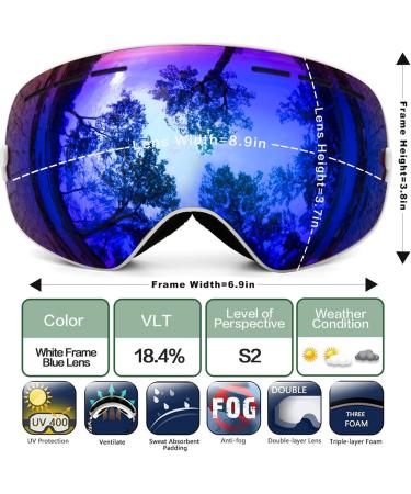 Juli Ski Goggles - Winter Snow Sports Snowboard Goggles, Anti-Fog Lens, BNC White/Blue - Buy Online on GoSupps.com