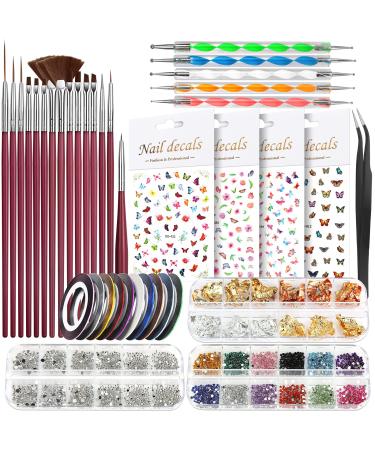 Nail Art Brushes Kit, Teenitor Nail Art Tool with Nail Dotting Tools, 3D Butterfly Nail Art Stickers, Nail Art Rhinestones and Pick Up Tweezer, Nail Foil Flakes, Nail Art Striping Tape Rose red - Buy Online on GoSupps.com