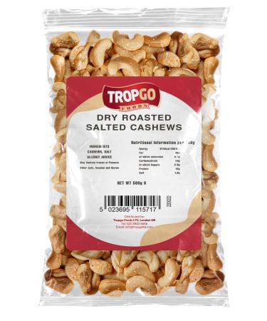 Tropgo Roasted Cashew Nuts 500g Fresh Packed Lightly Salted Cashew Nuts Cashew Nuts with Fiber Protein Minerals Perfect Snack Kosher Certified Nuts in Bulk