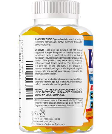 Ez-Focus Plus Brain Booster Omega 3 Kids Focus and Attention Supplements for Cognitive Health Support Memory Mental Clarity Concentration for Children and Teens - Fruity Flavor Vitamins 60 Count - Buy Online on GoSupps.com