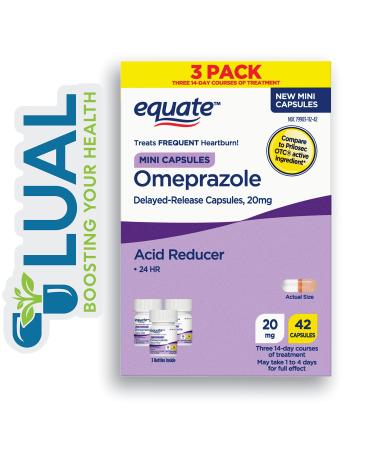 Omeprazole Acid Reducer for Heartburn | 42 Capsules | Includes Luall Sticker + Equate Omeprazole Mini Capsules 20 mg - Buy Online on GoSupps.com