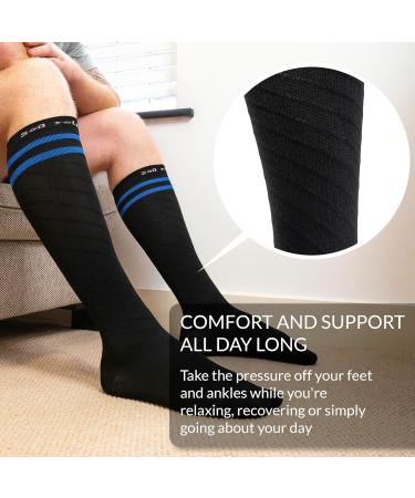 360 RELIEF - Flight Compression Socks Supports | Blood Circulation Travel Work S-M 2Pairs-Black with 2 Blue lines - Buy Online on GoSupps.com