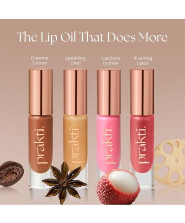 Prakti KhushiKiss Nourishing Lip Oil in Blushing Lotus Hydrates & Plumps Lips High-Shine Finish with Hyaluronic Acid & Peptides 0.17 oz - Buy Online on GoSupps.com