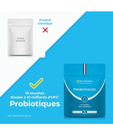 PROBIOTIQUE FLORE INTESTINALE Avec Pr biotiques Equilibre de la Flore Intestinale 10 Souches 10 Milliards d UFC par G lule 60 G lules Vegan Fabriqu en France Nutrimea 10 Milliards D'ufc - Buy Online on GoSupps.com