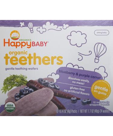 Happy Family Organics Organic Teethers Gentle Teething Wafers Sitting Baby Blueberry & Purple Carrot 12 Packs 0.14 oz (4 g) Each