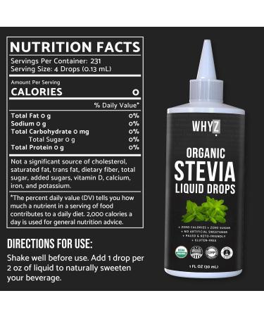 Organic Stevia Liquid Drops Zero Calorie Natural Sweetener for Coffee, Tea & Baking, Pure Stevia Extract, Keto Friendly, 1 fl oz, 228 Servings - Buy Online on GoSupps.com
