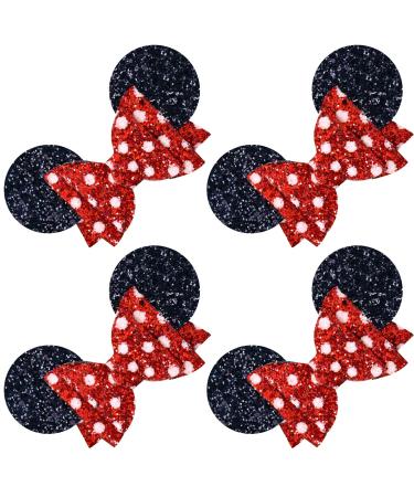 Mouse Hair Bows 5 Inch 4 PCS Mouse Ears Hair Clips Red Sequins Bow Applique Girls Hair Accessories for Party Gift Princess Hair Clip Alligator Glitter Mouse Ears Barrettes for Theme Park Holiday Decor