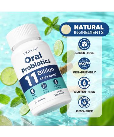 VeteLab Oral Probiotics for Mouth Bad Breath - 11 Billion CFU Chewable Probiotics for Teeth & Gums Dry Mouth Gum Restore Fresh Breath Chronic Halitosis & Gut Health 60 Lozenges - Buy Online on GoSupps.com