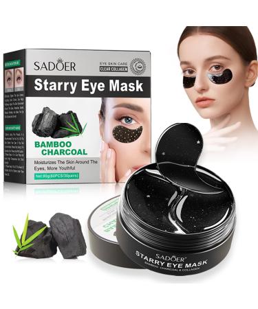 Under Eye Patches Collagen Under Eye Mask Dark Circles Under Eye Treatment Puffy Eyes Bags Under Eyes Removal Anti-Aging Reduce Wrinkle Skincare Hydrating - 30 Pairs (Bamboo Charcoal)