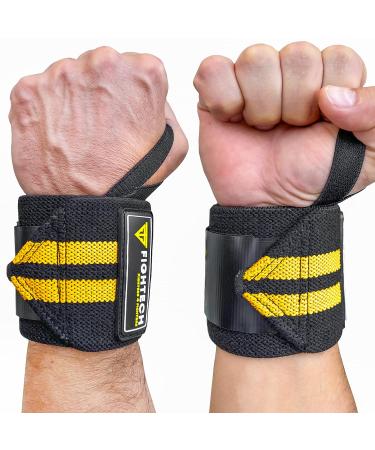 FIGHTECH Upgraded 2023 PRO Series 18 Yellow Wrist Wraps | Professional Grade for Weightlifting, CrossFit & Powerlifting - Buy Online on GoSupps.com