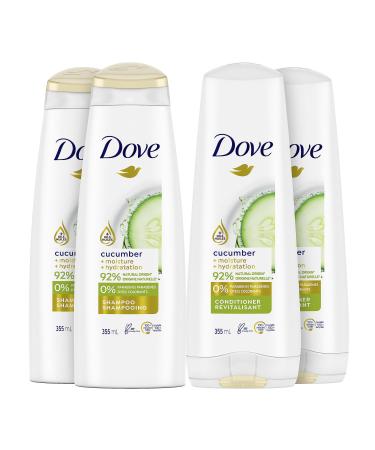Dove Cucumber + Moisture Shampoo & Conditioner for dry hair 355 ml (Pack of 4: 2 Shampoos + 2 Conditioners)