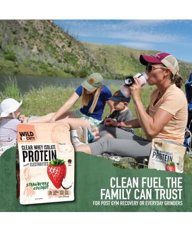 WILD SOCIETY Premium Clear Whey Protein Isolate - 20g Protein Electrolytes No Sugar Strawberry Coconut 16 oz - GMO-Free Natural Flavor - Buy Online on GoSupps.com