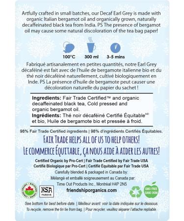 Friendship Organics Decaf Earl Grey Tea Bags Organic and Fair Trade 36 count 36 Count (Pack of 1) - Buy Online on GoSupps.com