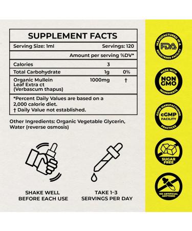 Inhale Mullein Drops for Lungs Mullein Leaf Extract for Lung Detox Immune Health Mucus Relief- Made in USA - Lung Cleanse & Respiratory Support Natural Supplement for Throat 4oz - Buy Online on GoSupps.com