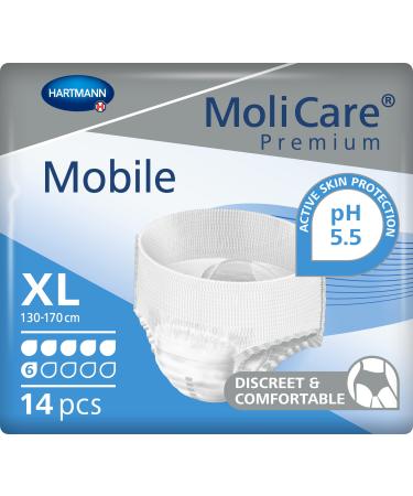 Molicare Premium Mobile disposable pants: discrete use in incontinence for women and men 6 drops sizeXL (130-170 cm hip circumference) 14 pieces 6 drops XL 14 pieces