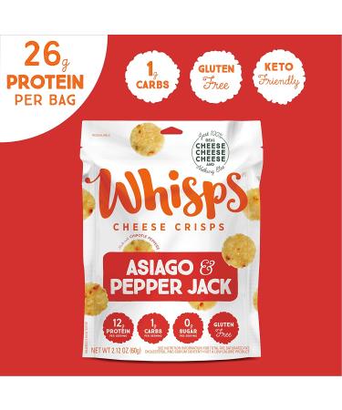 Whisps Cheese Crisps Variety Pack - Parmesan, Asiago, & Cheddar Cheese Snacks - Keto Friendly, High Protein, Low Carb, Gluten & Sugar Free - 2.12 Oz (Pack of 6) - Buy Online on GoSupps.com