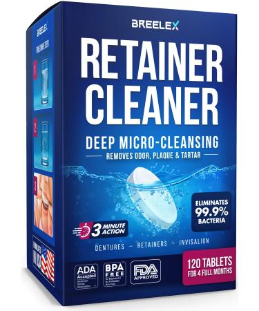 Denture Cleaning Tablets - Retainer Cleaner for Aligner, Mouth & Night Guard - 120 Pack, 4 Month Supply - Dental Cleanser for Nightguards & Mouthguards - Fresh in 3 Minutes - Removes Odor & Plaque