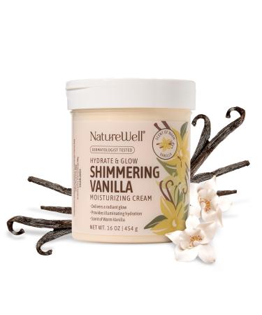 NATURE WELL Shimmering Vanilla Hydrate & Glow Moisturizing Cream For Face & Body Intensely Nourishing & Softening Delivers A Sparkling Radiance & Illuminating Hydration Warm Vanilla Scent 16 Oz