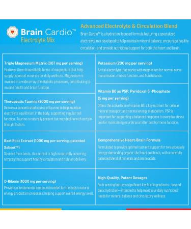 Brain Bean Brain Cardio Electrolyte Mix - Mandarin/Orange Flavors - Heart & Brain Support with Magnesium Taurine Potassium D-Ribose Beet Root & Vitamin C - 30 Serving - Buy Online on GoSupps.com
