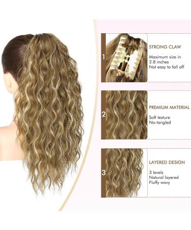 REECHO Multi Layered Curly Wavy Claw Clip Ponytail Extension - Medium Blonde with Highlights | 18 Inch - 160g - Buy Online on GoSupps.com