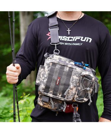 Piscifun Fishing Tackle Bag with Rod Holder | Lightweight Sling Pack for Fishing, Hiking & Hunting | Digital Camouflage | 11.8x8.3x4.0 inch - Buy Online on GoSupps.com