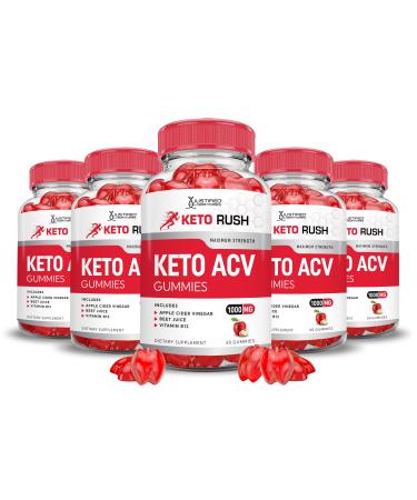 (5 Pack) Keto Rush Keto ACV Gummies Advanced Formula 1000MG Keto Rush Keto Gummies Apple Cider Vinegar Boost Formulated with Pomegranate Beet Juice Powder B12 Vegan Non GMO 300 Gummys 60 Count (Pack of 5)