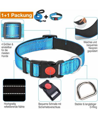 Haapaw Reflective Dog Collar - Soft Neoprene & Breathable Nylon for Small to Medium Dogs - Blue Size S (1-Pack) - International Shipping Available - Buy Online on GoSupps.com