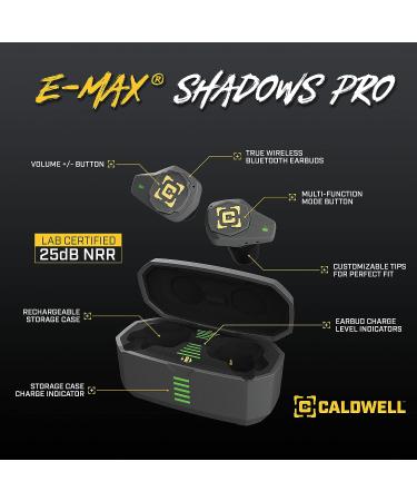 Caldwell E-MAX Shadows Pro Electronic Hearing Protection with Ambiance Sound Amplification Bluetooth and Rechargeable Case - Black - Buy Online on GoSupps.com