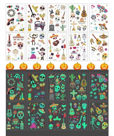 EBANKU Halloween Temporary Glow in The Dark Tattoos for Kids - 10 Sheets of Luminous Cartoon Ghosts, Monsters, Skeletons, and Witches - Perfect for Halloween Parties - Buy Online on GoSupps.com
