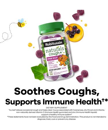 Children's Robitussin Naturals Cough Relief Gummies | Immune Support with Ivy Leaf & Vitamin C | 30ct Dietary Supplement | Ages 3 - Buy Online on GoSupps.com