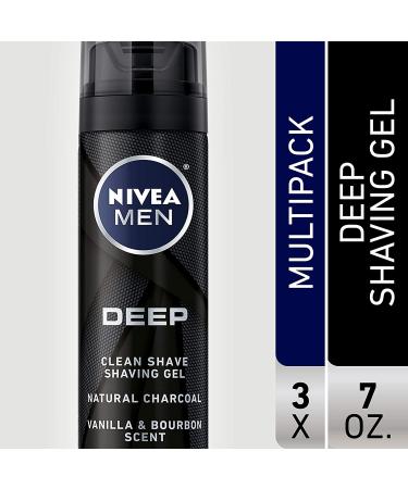 NIVEA MEN Deep Clean Shave Gel - 3 Pack, 7 oz Cans with Natural Charcoal - Buy Online on GoSupps.com